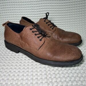 MONOMIO Mens Brown Textured Leather Lace Up Oxford Dress Shoes Size 45